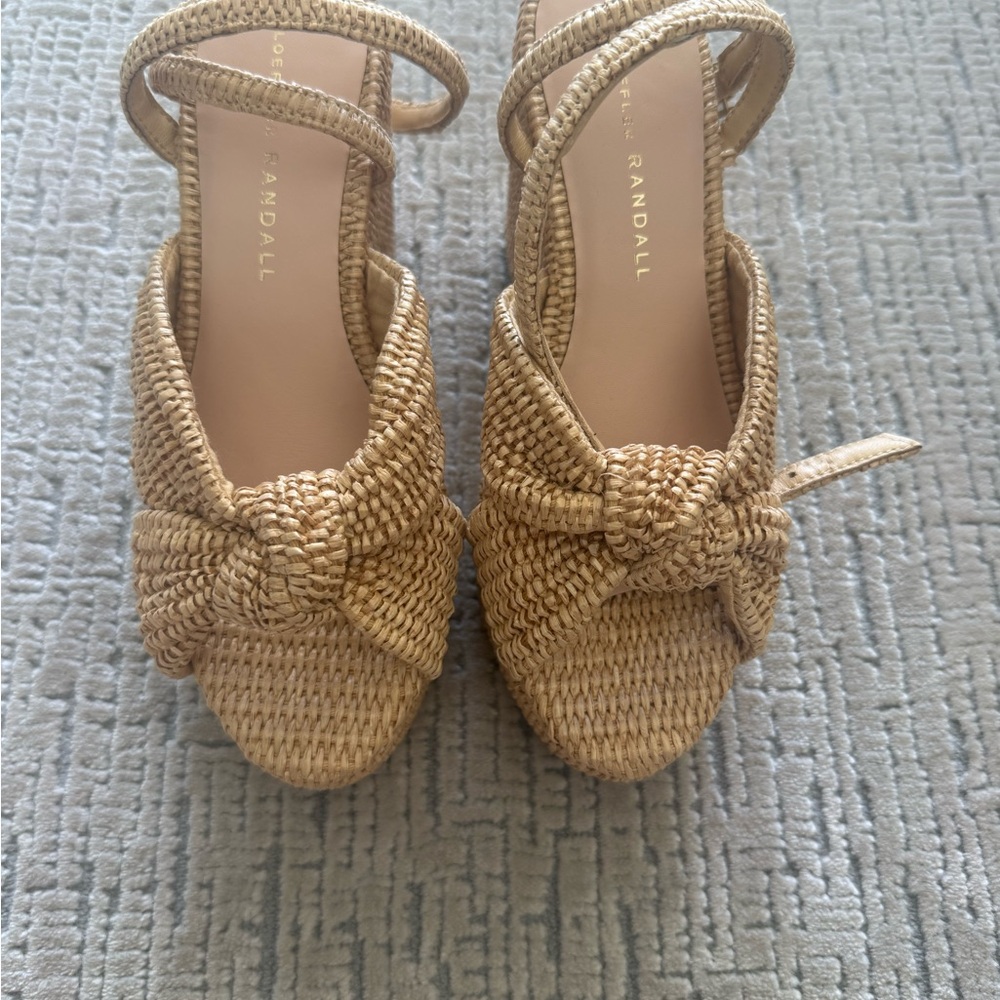 Loeffler Randall Woven Straw Platform Slingback Heels - Tan - Picture 2 of 3